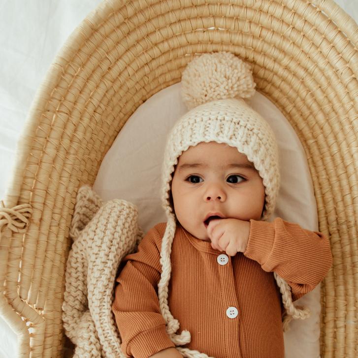 Garter Stitch Knit Bonnet in Natural