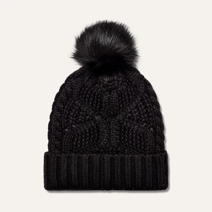 Cable Beanie with Pom in Black