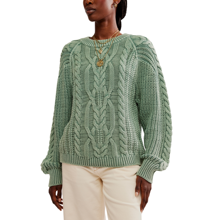 Frankie Cable Sweater in Sea Spray