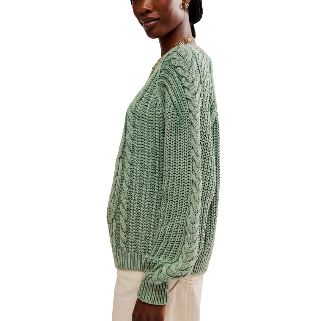 Frankie Cable Sweater in Sea Spray