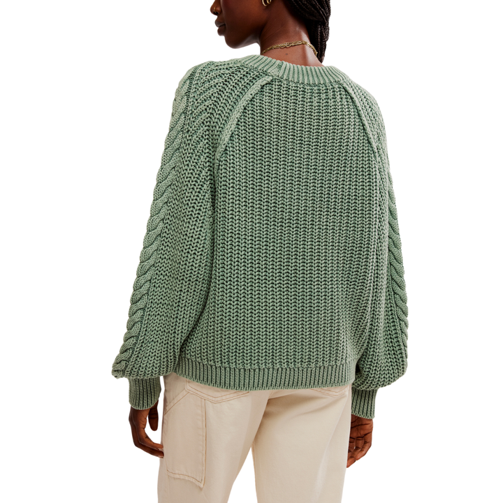 Frankie Cable Sweater in Sea Spray