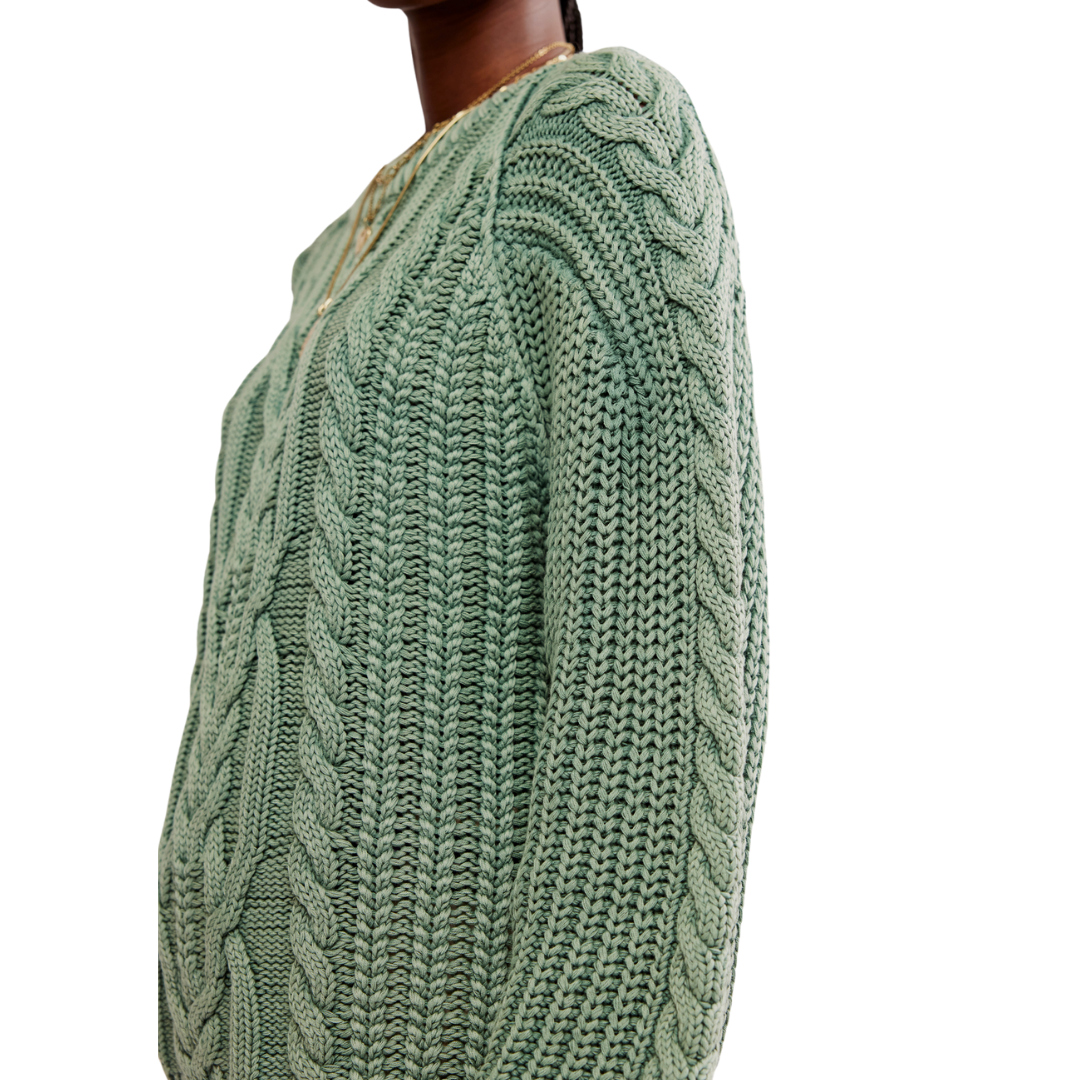 Frankie Cable Sweater in Sea Spray