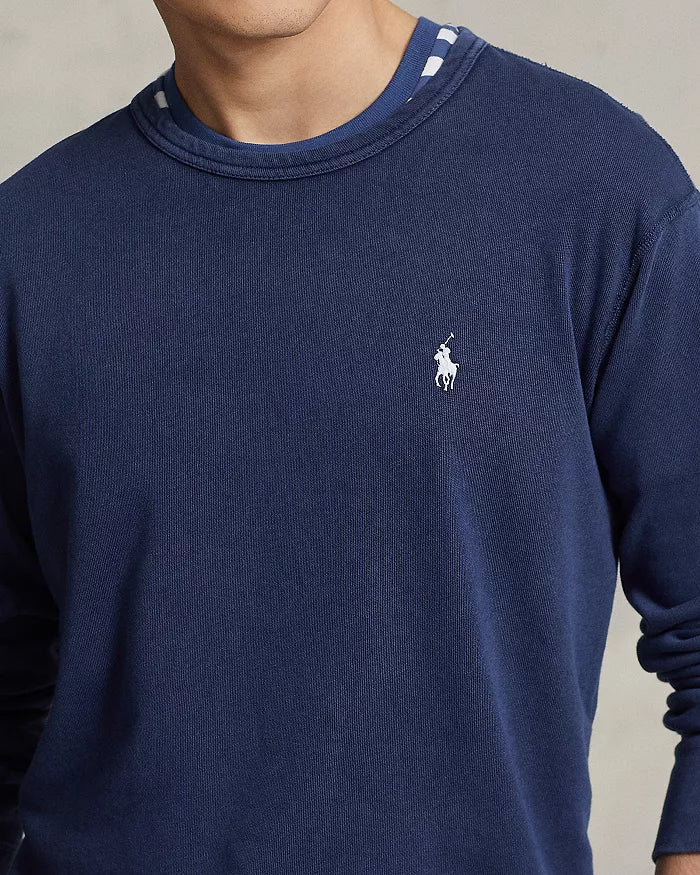 Long Sleeve Spa Terry Knit Crewneck in Newport Navy