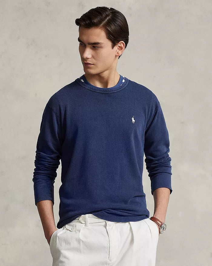 Long Sleeve Spa Terry Knit Crewneck in Newport Navy