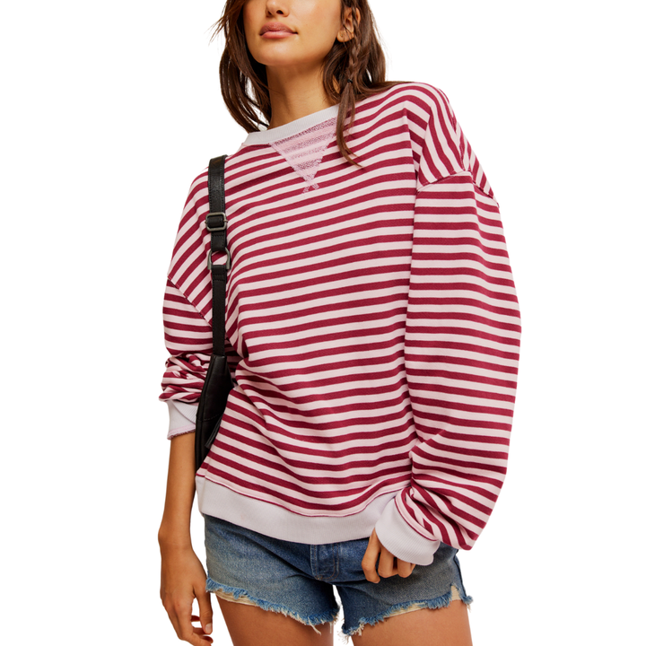 Classic Striped Crew in Raspberry Combo