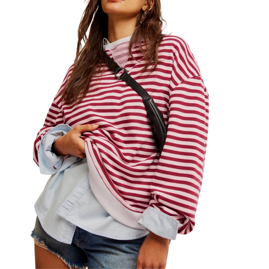 Classic Striped Crew in Raspberry Combo