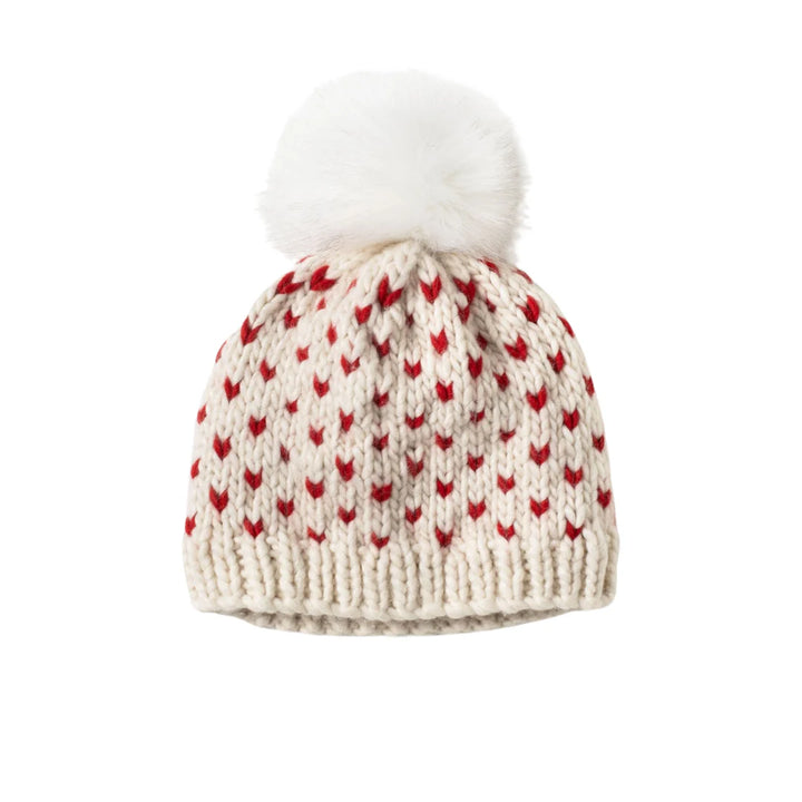 Little Hearts Pompom Hat in Ivory