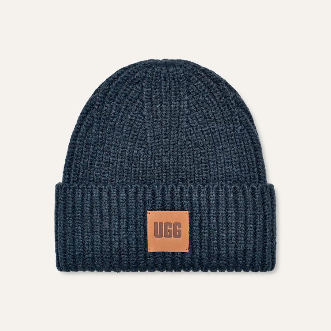 Chunky Rib Beanie in Navy