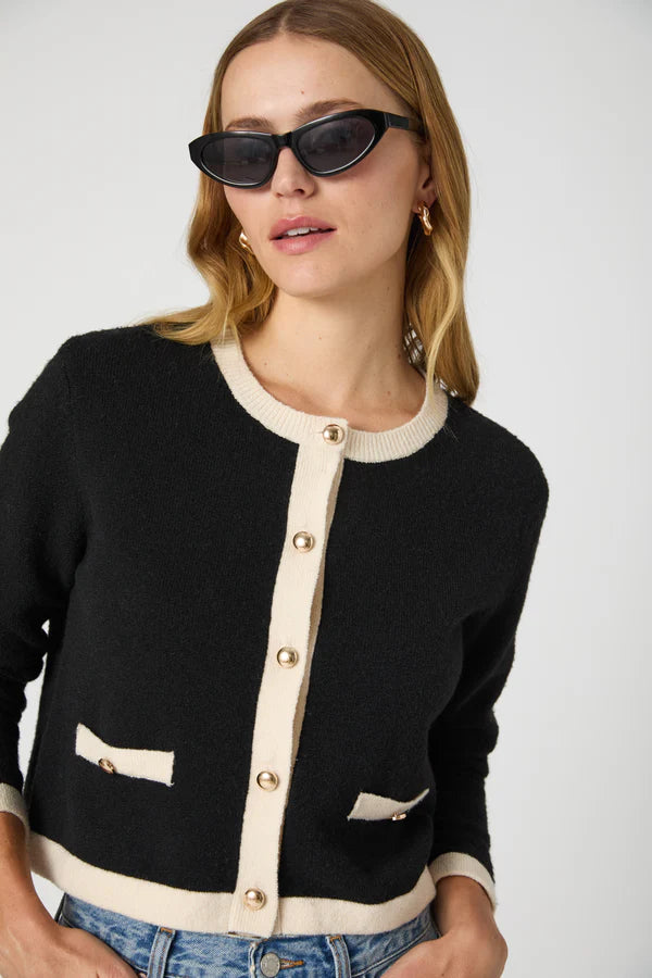 Vhari Contrast Cardigan in Black