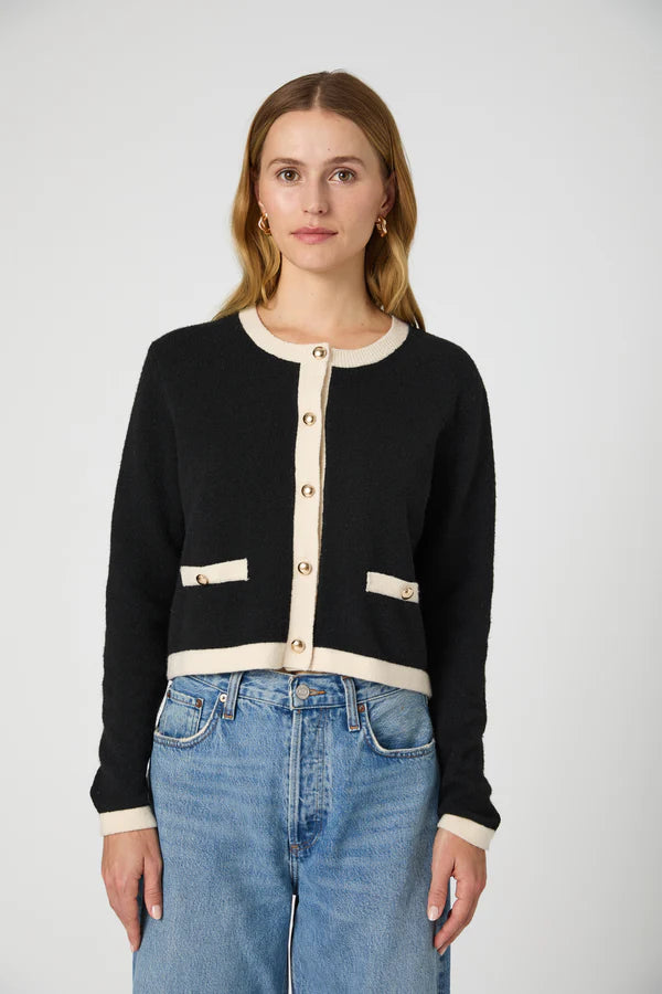 Vhari Contrast Cardigan in Black