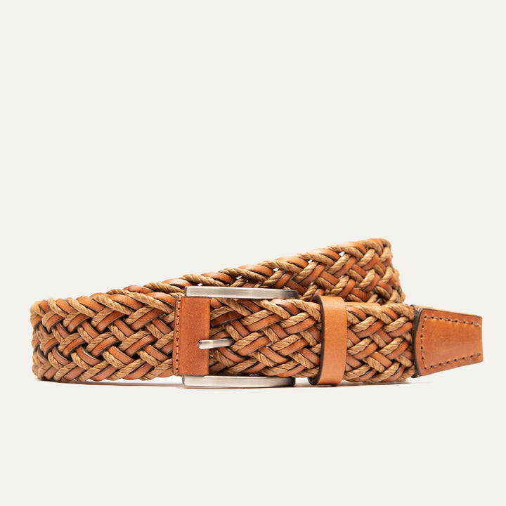 Leather Braided Wax Cord Belt in Tan