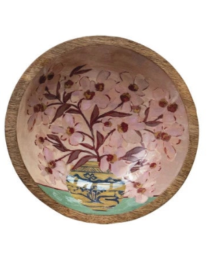 Flower Enamel and Wood Bowl