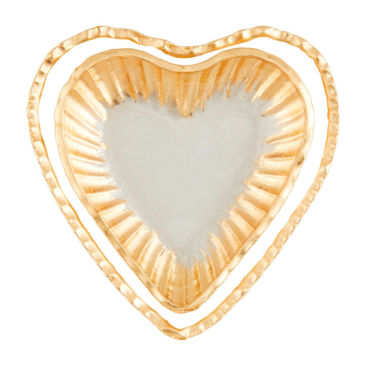 Glass Heart Tray Set