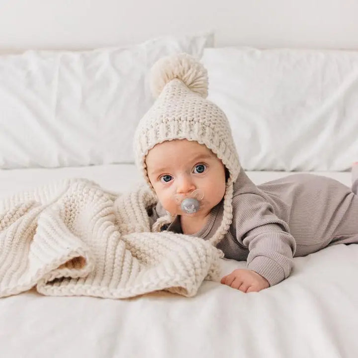 Garter Stitch Knit Bonnet in Natural