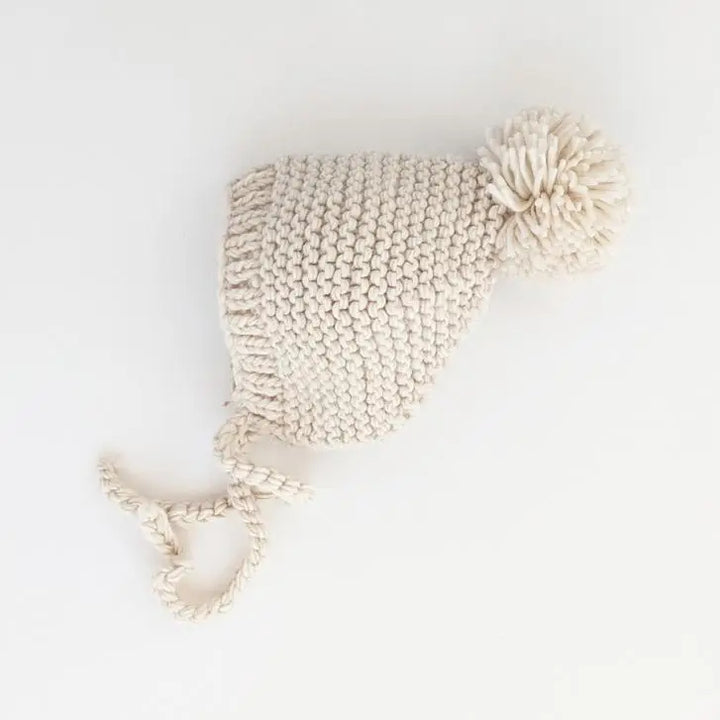 Garter Stitch Knit Bonnet in Natural