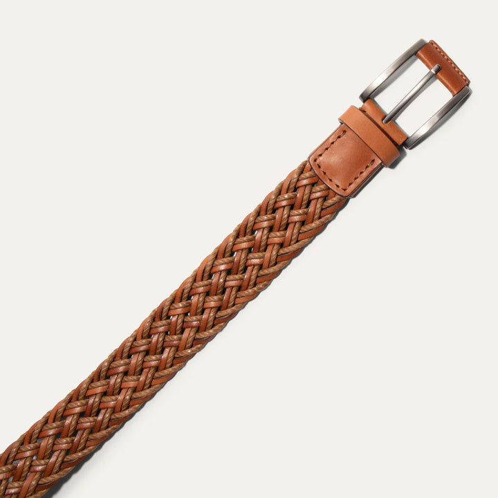 Leather Braided Wax Cord Belt in Tan