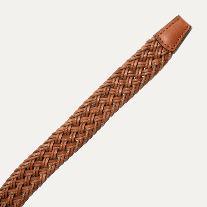 Leather Braided Wax Cord Belt in Tan