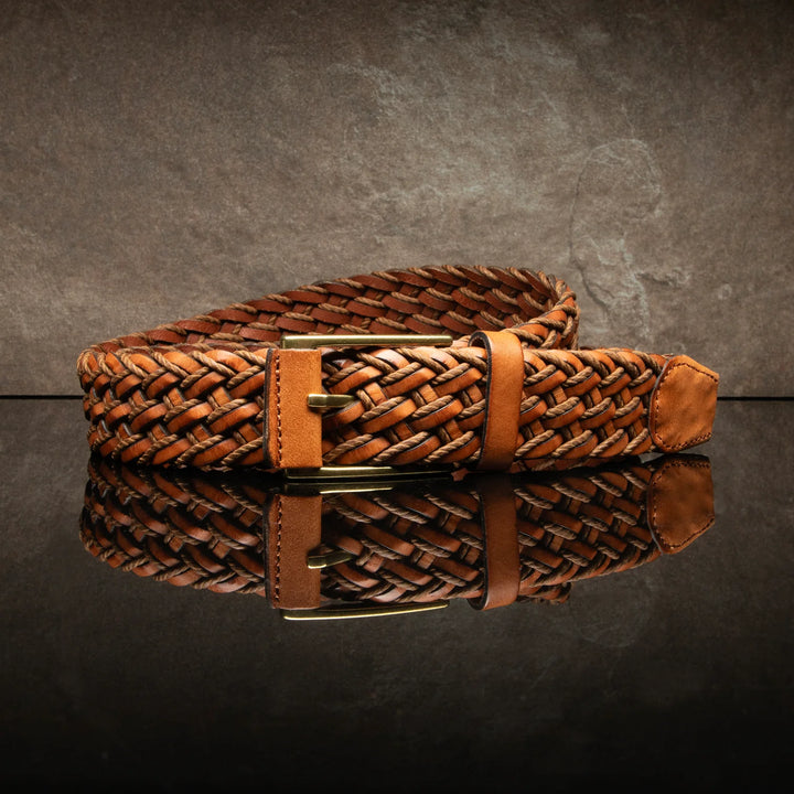 Leather Braided Wax Cord Belt in Tan