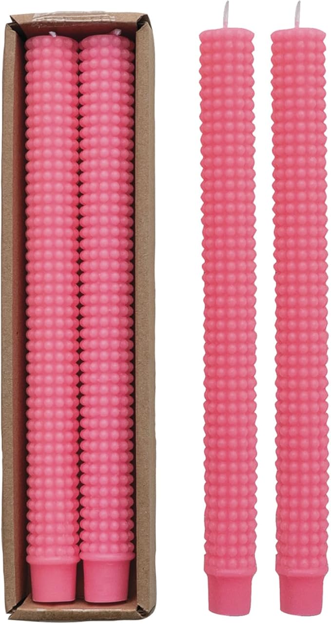 Set Of 2 Pink Hobnail Taper