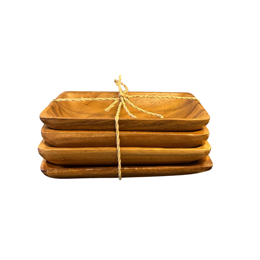 Set of 4 Acacia Wood Trays