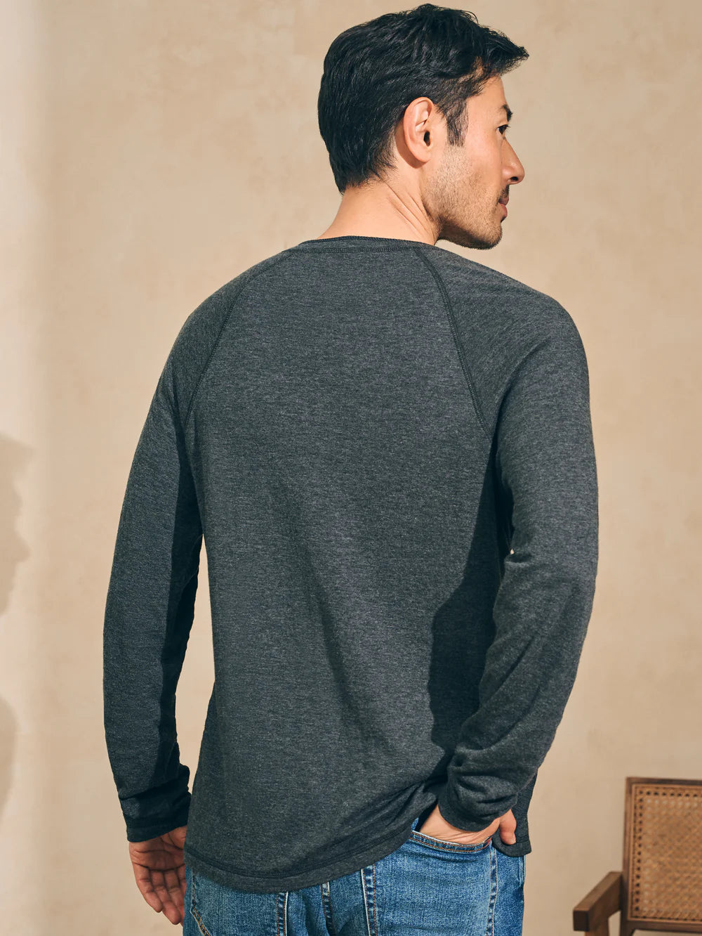 Long Sleeve Cloud Henley in Charcoal Heather