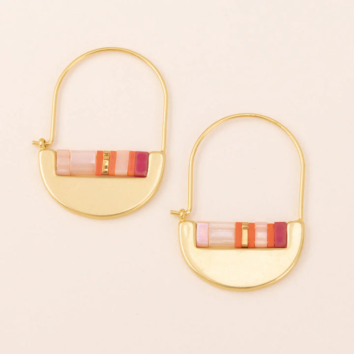 Miyuki Crescent Hoops in Pink Gold