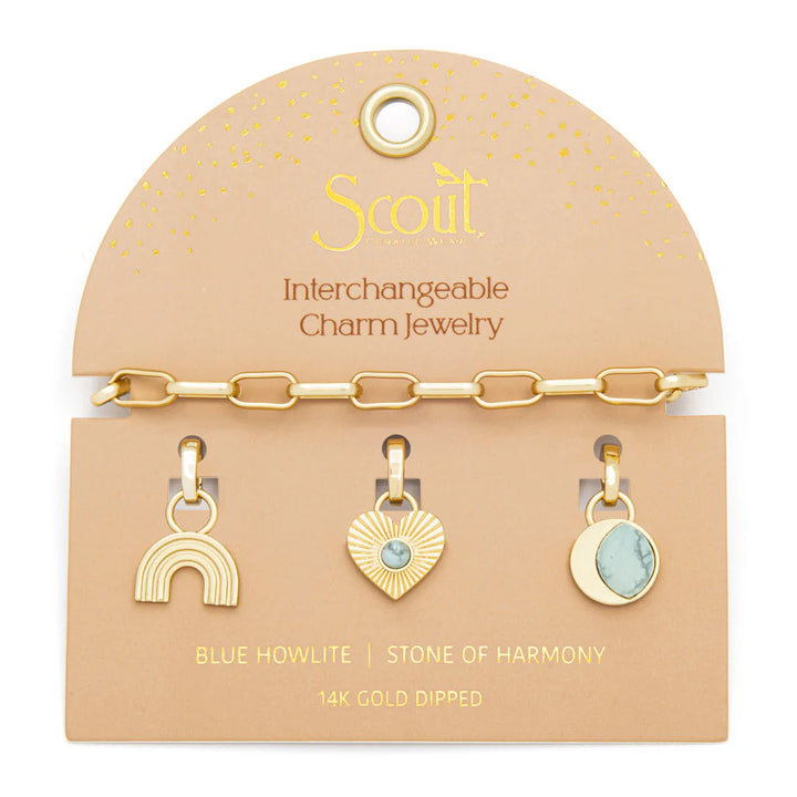 Harmony Interchangeable Charm Bracelet in Blue Howlite Gold