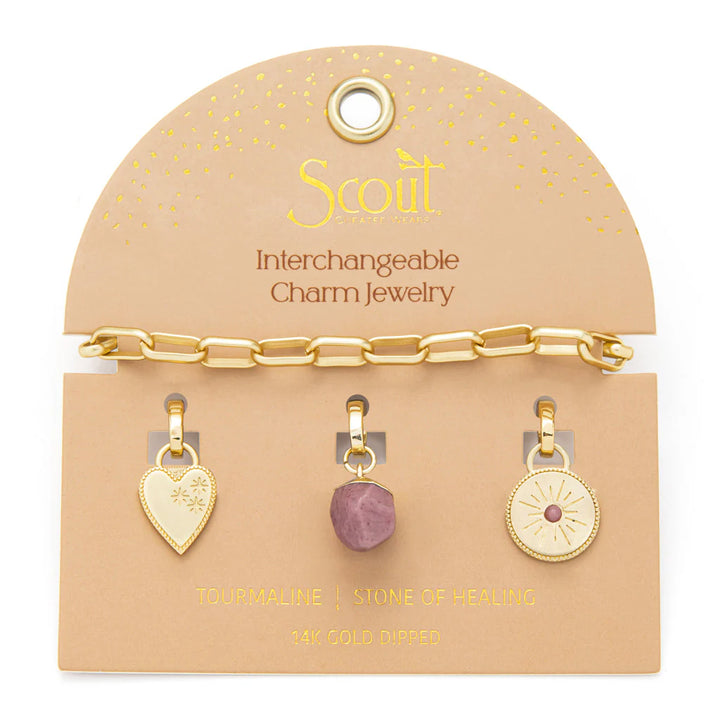 Healing Interchangeable Charm Bracelet in Tourmaline Gold