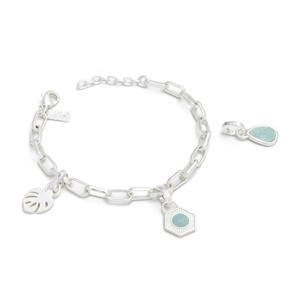 Courage Interchangeable Charm Bracelet in Amazonite Silver