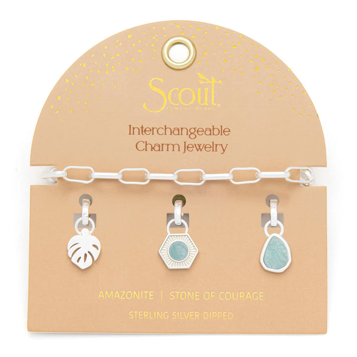 Courage Interchangeable Charm Bracelet in Amazonite Silver