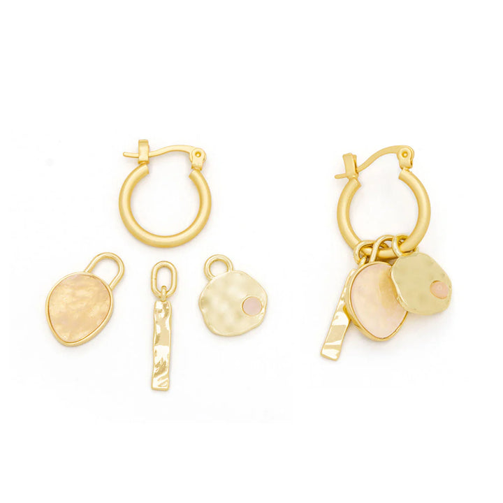 Love Interchangeable Charm Earrings in Rose Quartz Gold