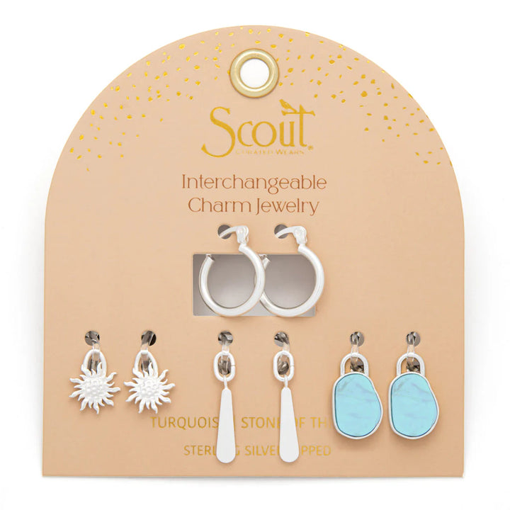 Sky Interchangeable Charm Earrings in Turquoise Silver