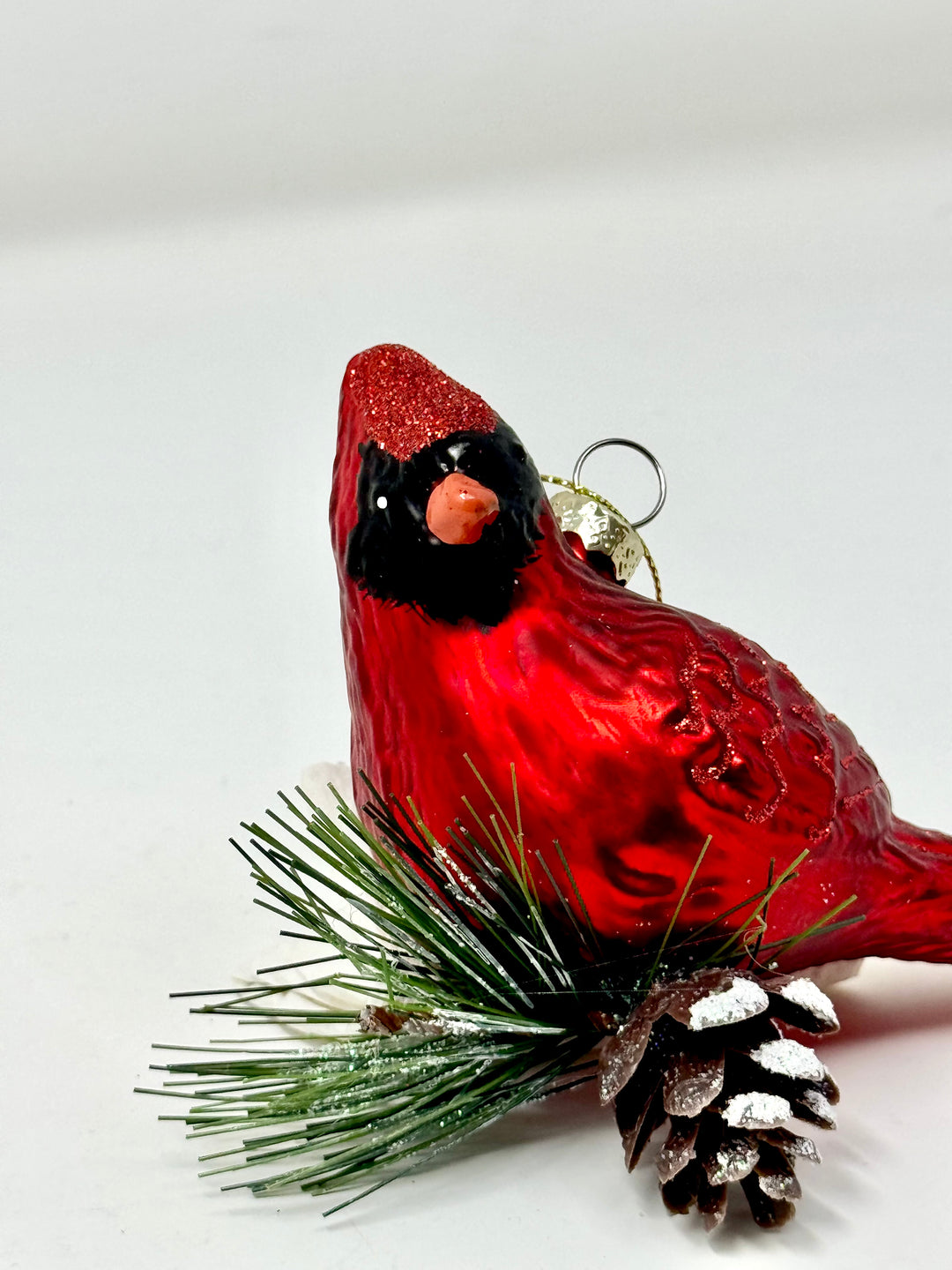 Cardinal Ornament with Pinecone