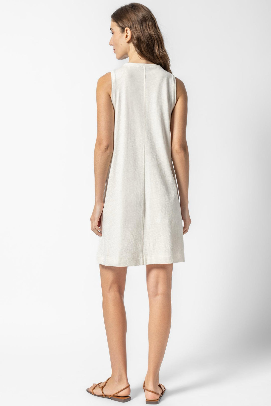 Split Neck Sleeveless Dress in Ecru