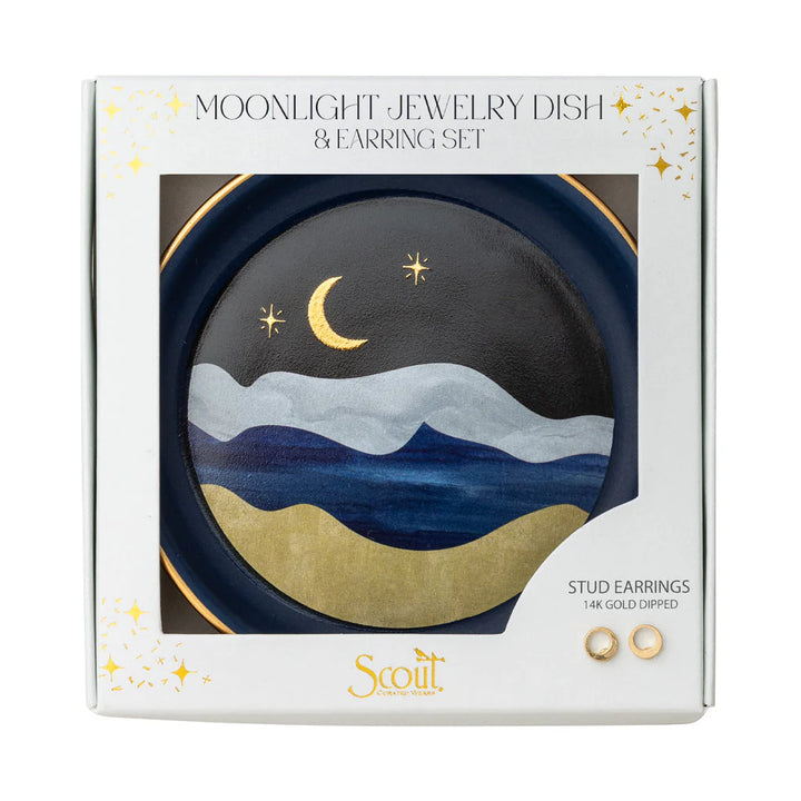 Moonlight Dish & Gold Earring Set in Blue