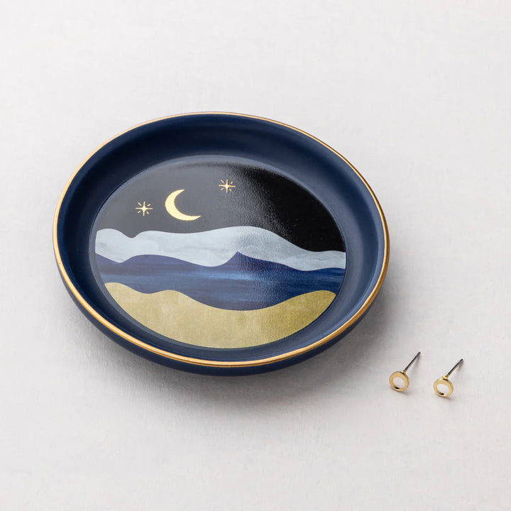 Moonlight Dish & Gold Earring Set in Blue