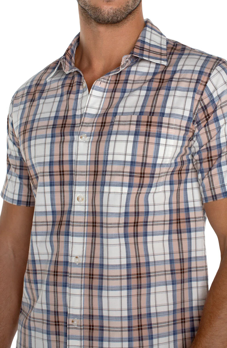 Short Sleeve Button Up Shirt in White Peach Multi - Madison's Niche 