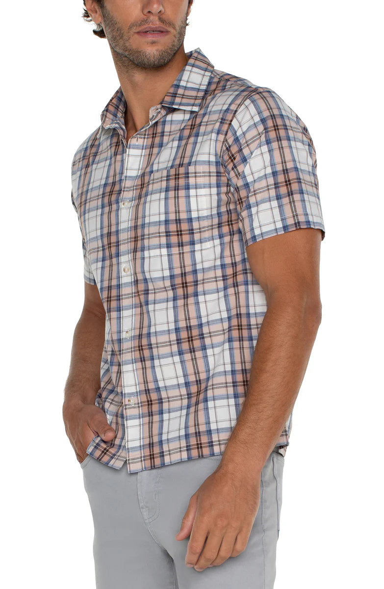 Short Sleeve Button Up Shirt in White Peach Multi - Madison's Niche 