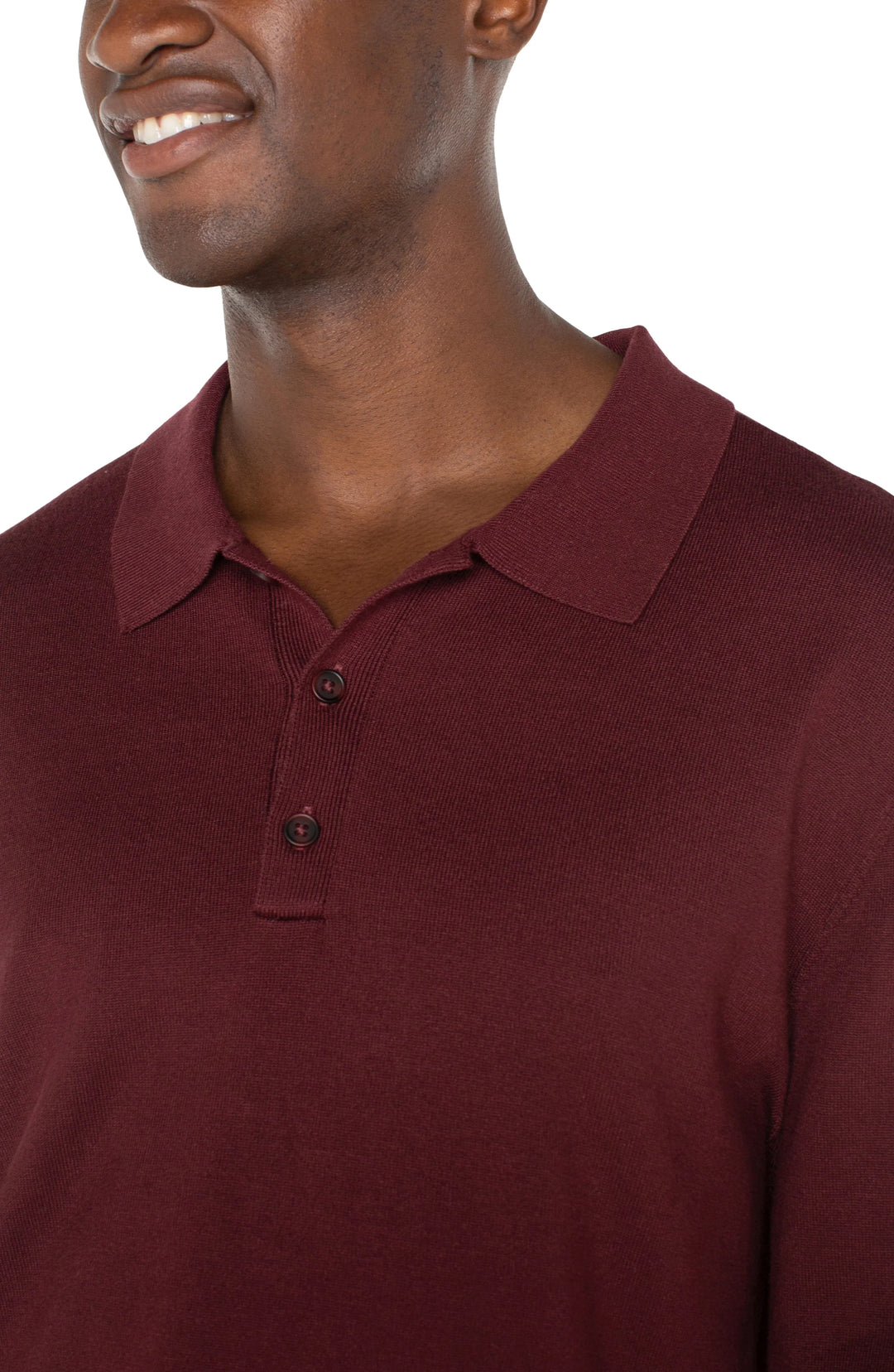 Long Sleeve Sweater Knit Polo in Burgundy