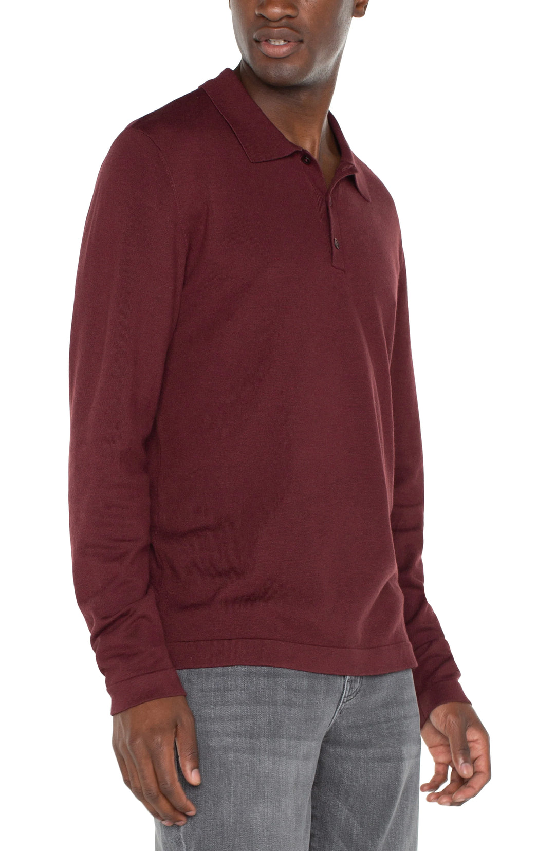 Long Sleeve Sweater Knit Polo in Burgundy