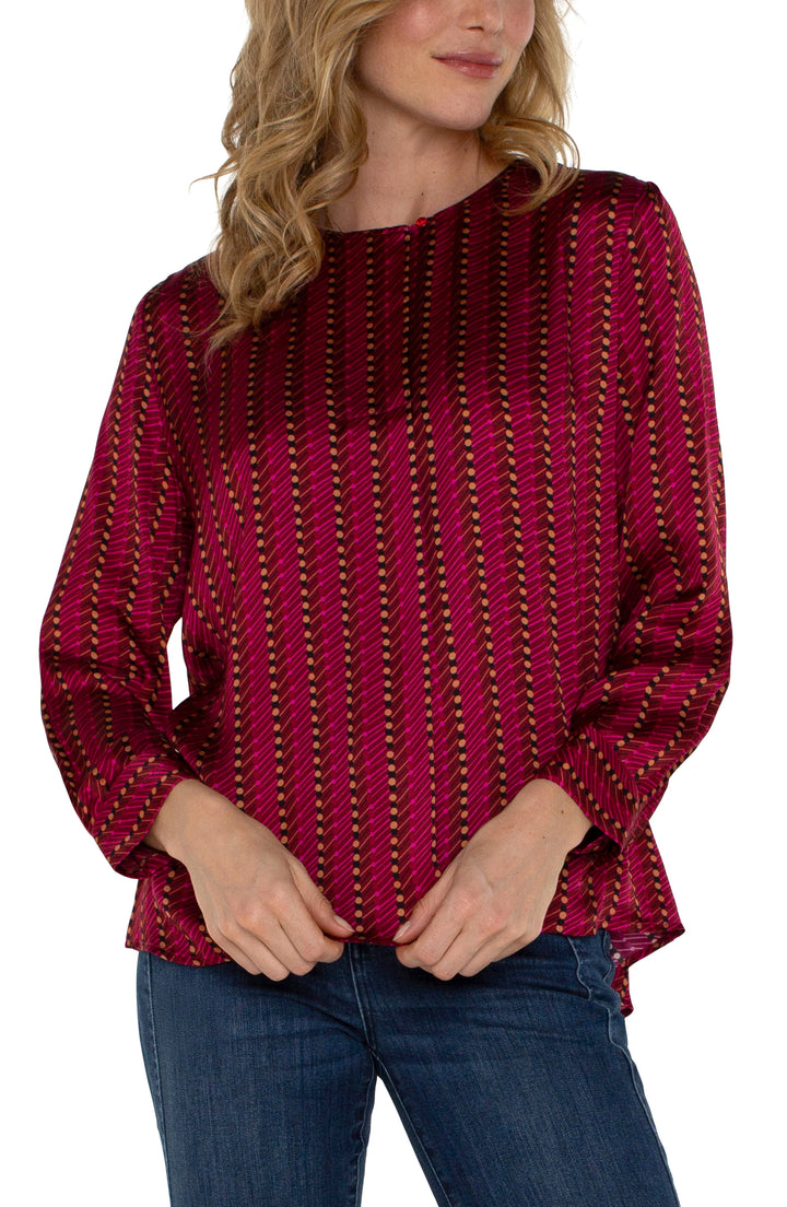 Long Sleeve Popover Woven Blouse in Ruby Dotted Stripe