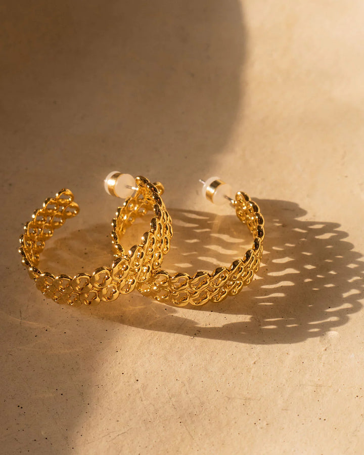 Metal Lace Hoops in Gold