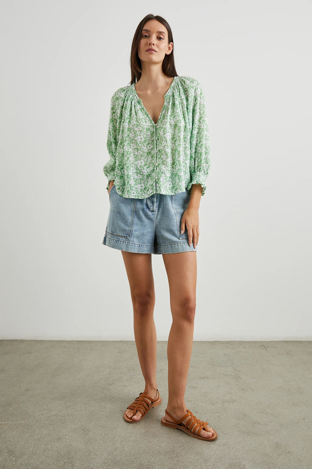 Mariah Top in Green Texture Floral