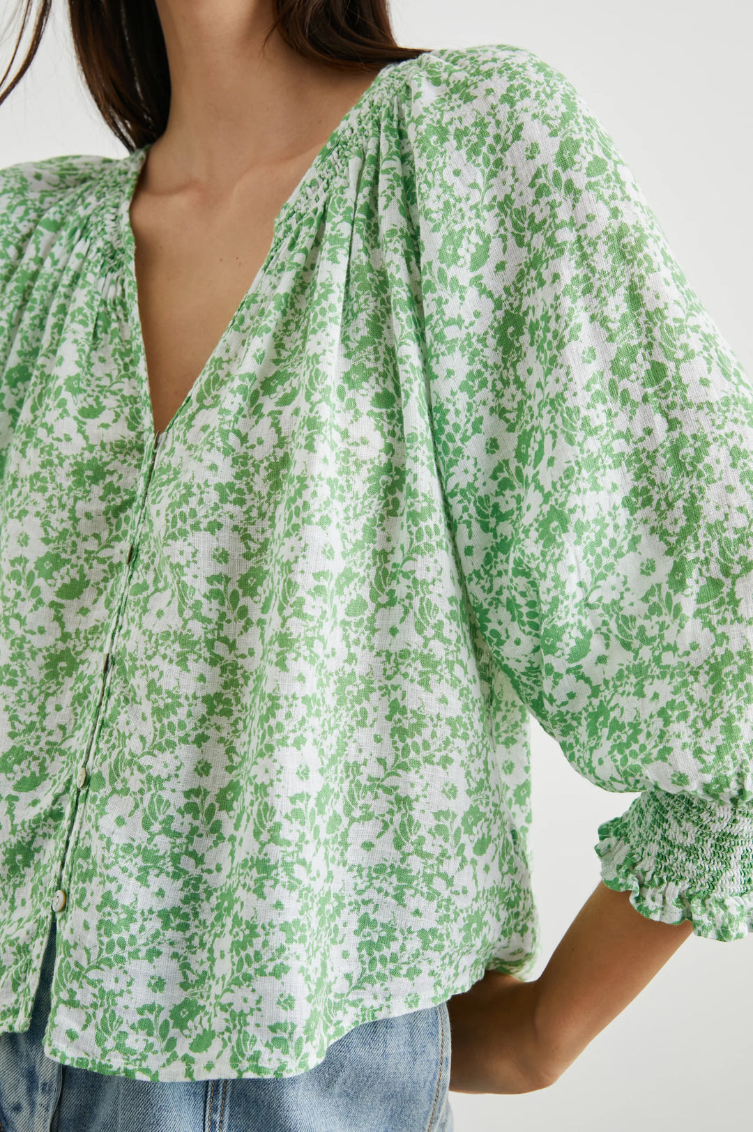 Mariah Top in Green Texture Floral