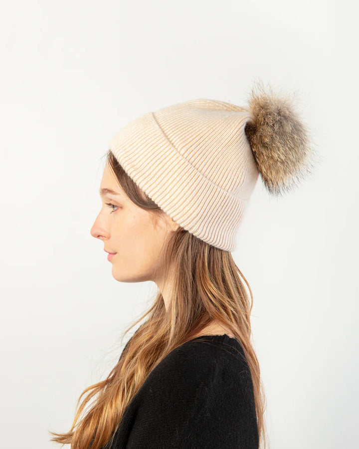 Ronnie Pom Pom Beanie in Ivory - Madison's Niche 