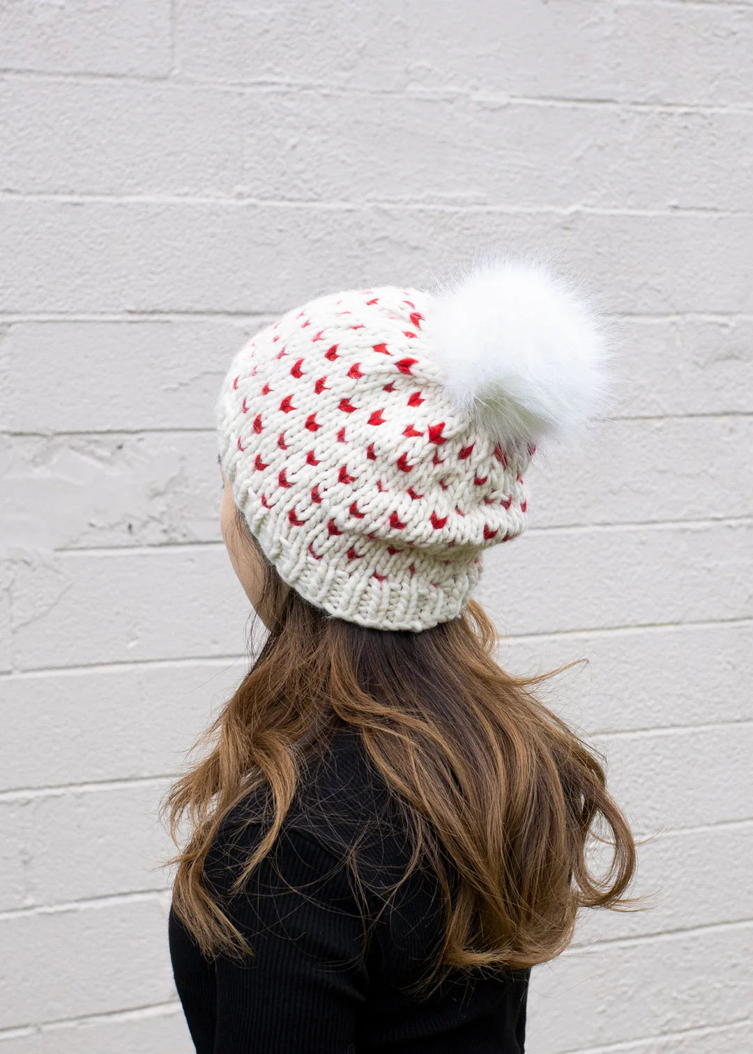 Little Hearts Pompom Hat in Ivory