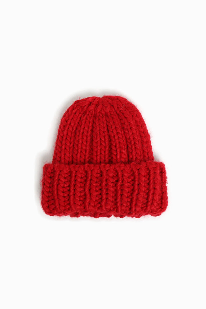 Hand Knit Chunky Beanie in Red