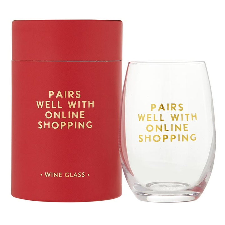 "Pairs with Shopping" Wine Glass