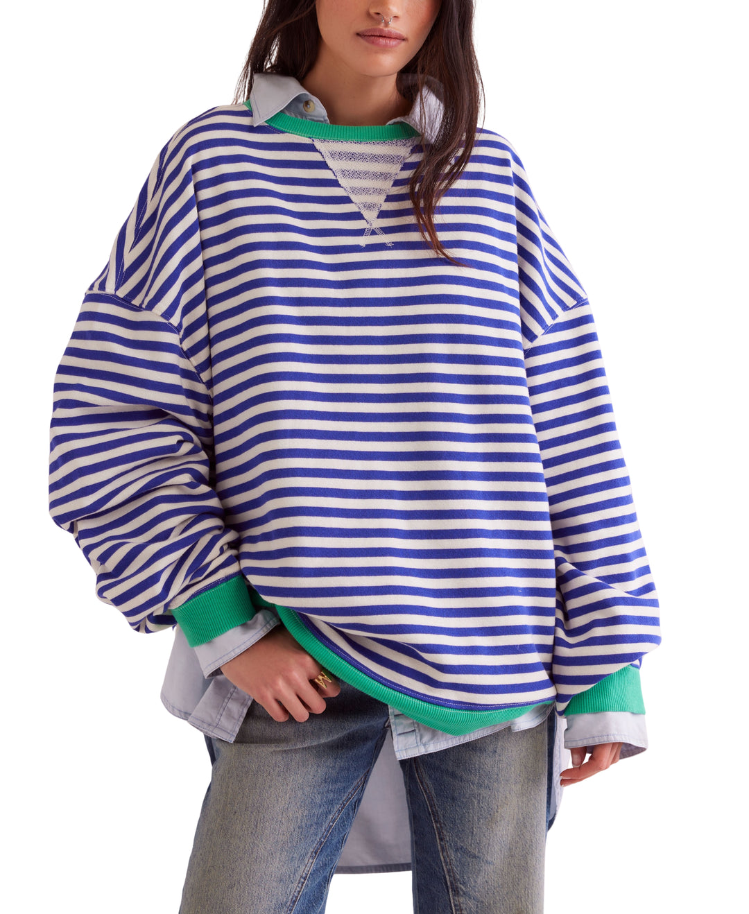 Classic Striped Crew In Sand Dollar