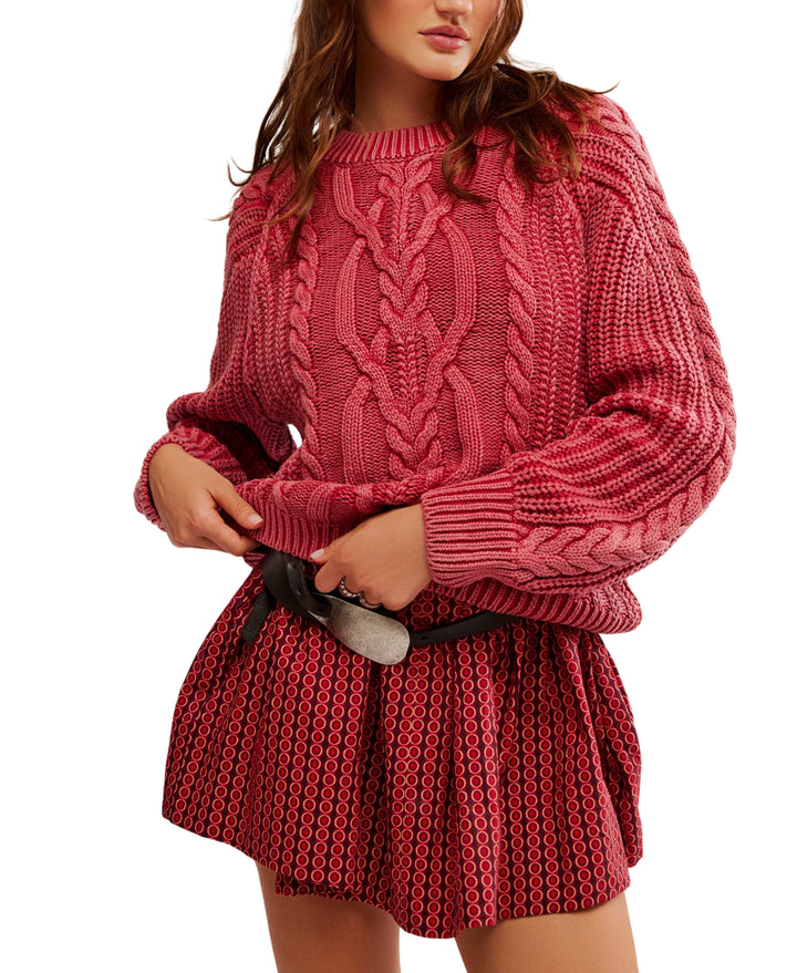 Frankie Cable Sweater in Cherry